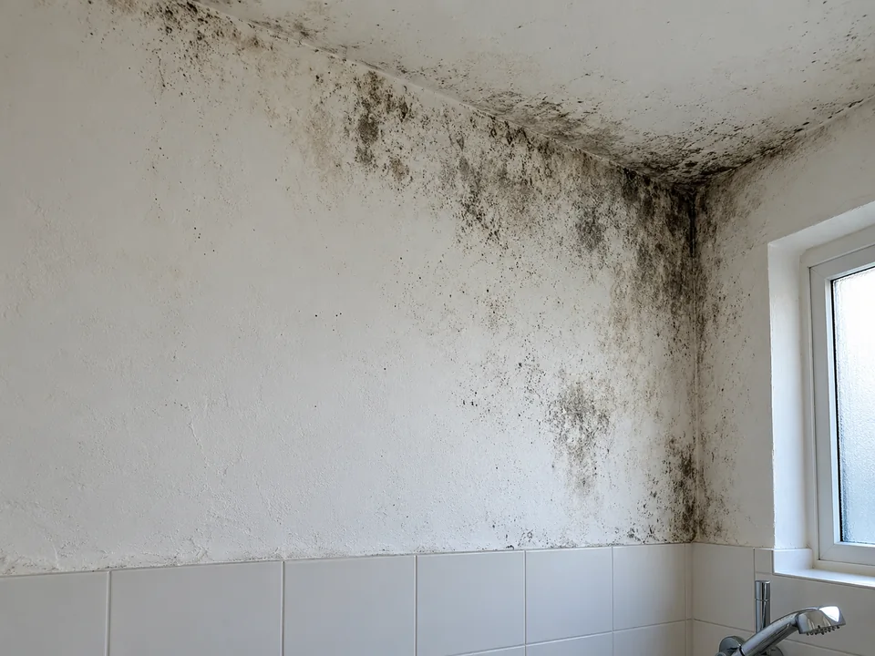Schimmelplekken op een badkamerwand